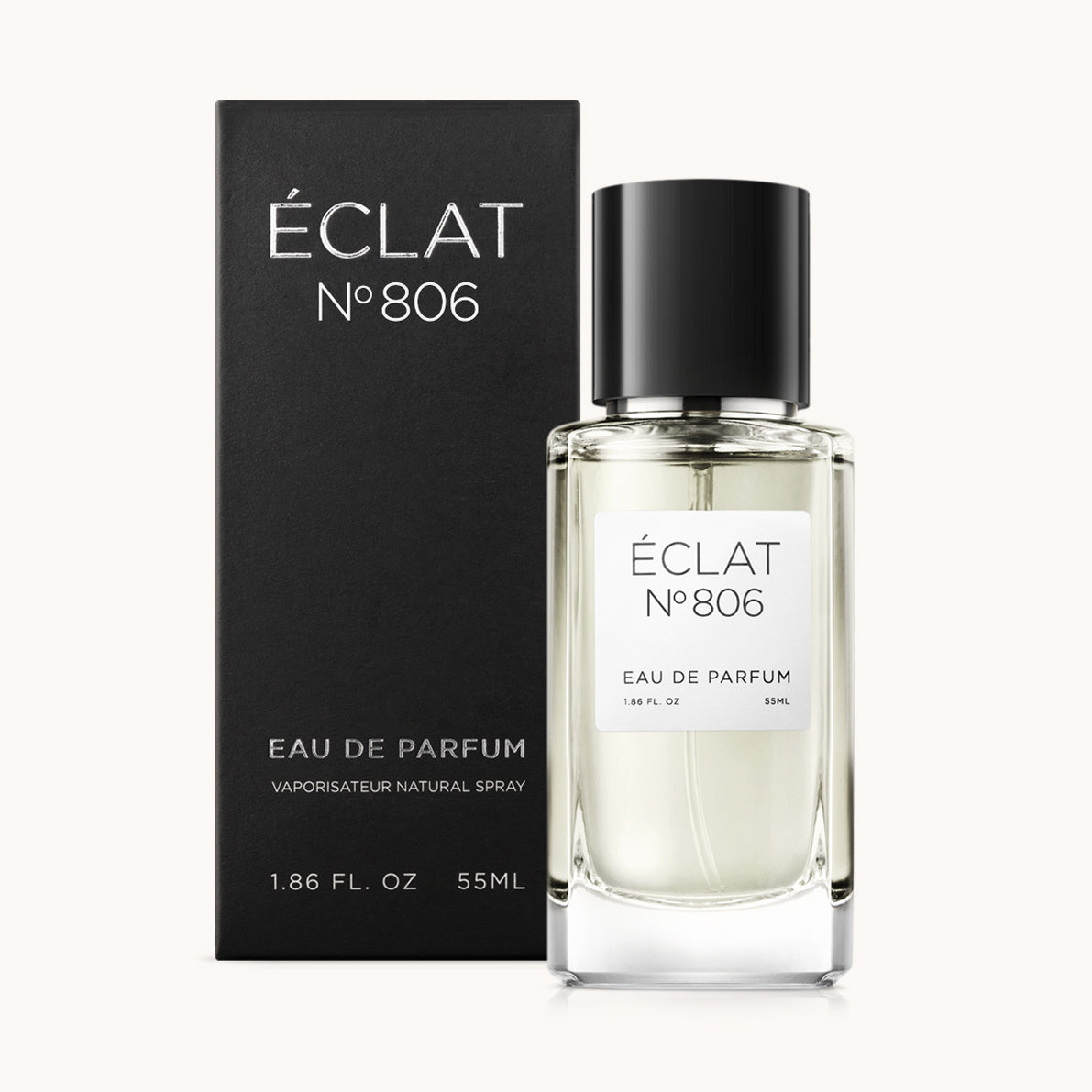 ÉCLAT Citron & Ginger Duft in einem facettierten Glasflakon mit schwarzem Verschluss, begleitet von einer eleganten schwarzen Schachtel.