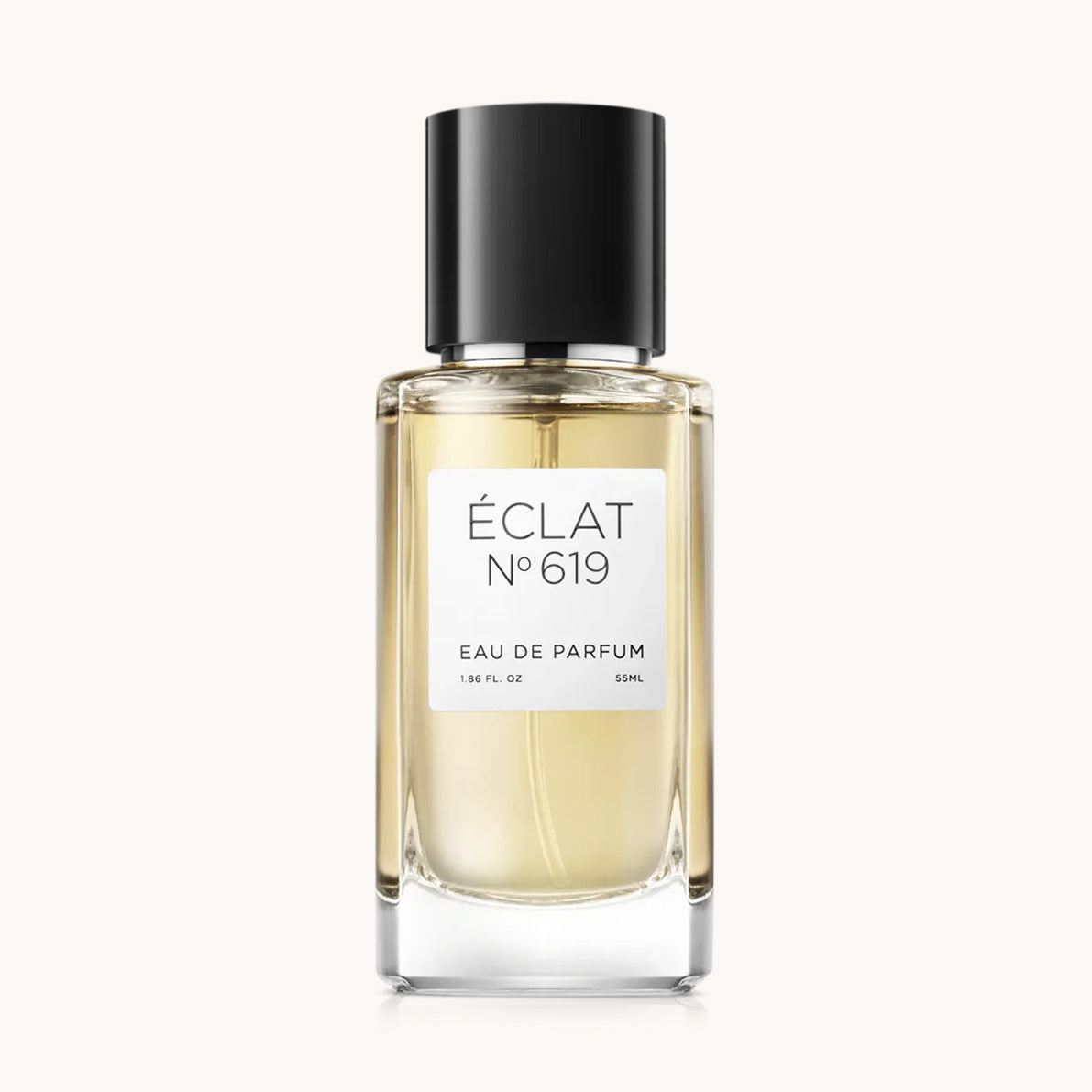 ÉCLAT Spicy Cocoa in einem facettierten Glasflakon mit schlankem schwarzen Verschluss und minimalistischem Etikett.